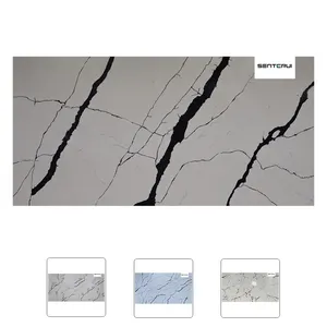 Centurymosaic Wholesale Artificial Calacatta White With Black Veins Quartz Stone Slabs For Kitchen Counter Top Vanity Top