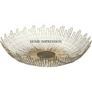 Gold Plated Flowers Designer Made Durable Metal Round Shape Bowl <b>Table</b> Centerpiece & <b>Decoration</b> <b>Accessories</b> Supplies From India - Product Image 5