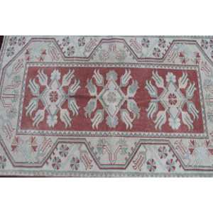 พรมตุรกีขนาดเล็ก 2.6x4.1 ฟุต พรมวินเทจ พรมลายตารางสีแดง - Product Image 4