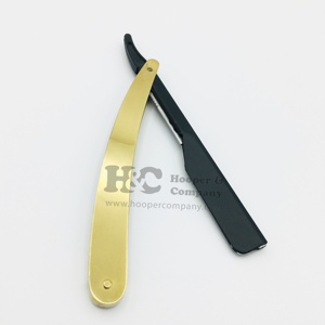 Navaja de barbero de acero inoxidable de alta calidad para hombre, para cortar la barba, en hermosos colores negro y dorado, con logotipo personalizado, sostenible. - Product Image 1