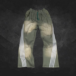 Pantalon ample en coton brut pour homme, sur mesure par le fabricant OEM, ourlet brut, jambe large, délavé au soleil, bandes latérales, molleton lourd en tissu éponge français - Product Image 4