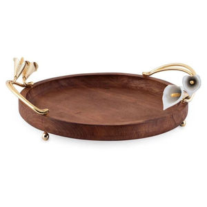 Elegante bandeja de madera para servir hecha de bandeja de madera de mango marrón con mango de diseño elegante bandeja de café aperitivos galletas plato de servidor - Product Image 4