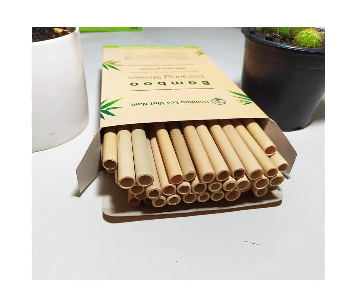 Popular natural bamboo straw Eco friendly bamboo drink straws with brush and paper canvas case
