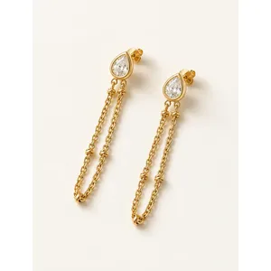 ต่างหูแบบติดหูทรงหยดน้ำชุบโรเดียมประดับเพชรซิร์คอนและมุก - Product Image 1