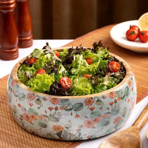 ชามไม้มะม่วงเป็นมิตรกับสิ่งแวดล้อมทำด้วยมือมีลวดลายเคลือบแบบกำหนดเองได้ใช้กับเครื่องล้างจานได้อย่างปลอดภัยรับประทานอาหารที่หรูหราสำหรับส่งออก - Product Image 1