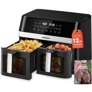 Freidora de Aire Doble de 12QT de Alta Calidad - 10 en 1, 2 Cestas, Pantalla Táctil, Antiadherente, Negra - Product Image 1