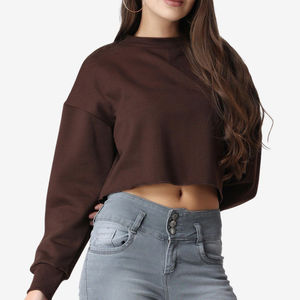 Ensemble 2 pièces en coton 100% pour femme, sweat-shirt court en tricot d'hiver, épaules tombantes, pantalon de jogging, sweat-shirts à capuche oversize, logo personnalisé - Product Image 3