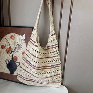 Bolso de Hombro de Ganchillo para Mujer, Hecho a Mano, Retro, de Hilo de Algodón Tejido, Novedad, Superventas Transfronterizo, Bolso de Playa - Product Image 4