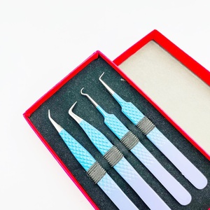 Juego de pinzas de 4 piezas de color personalizado, empuñadura de Diamante Azul cielo púrpura para extensión de pestañas en polvo, acero inoxidable sostenible - Product Image 5