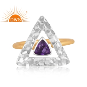 Dernière conception faite à la main 18K plaqué or naturel améthyste pierre précieuse triangulaire empilable bague fabricant de bijoux personnalisés - Product Image 4