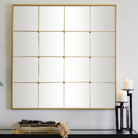 Best Selling Custom Designed Gold Metal Window Pane Inspired Wall Mirror Newly Arrival Living Room Decor with Glass Material