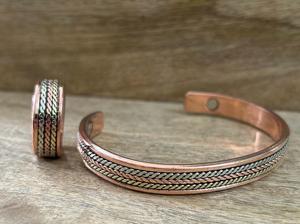 Venta al por mayor elegante 99.9% cobre magnético pulsera y anillo conjunto ágata Unisex gama alta artritis puños cobre curación anillos de dedo - Product Image 2