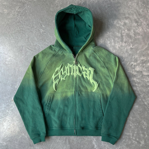 Sudadera con capucha de forro polar 100% algodón de alta calidad para hombre, con cremallera, lavado ácido vintage, efecto desgastado por el sol, estampado 3D personalizado en relieve, peso pesado - Product Image 3