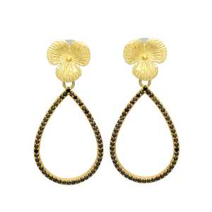 Pendiente de gota de lágrima de flor recién llegado con mini piedras preciosas negras - Product Image 1