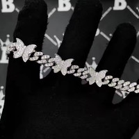Mejora tu Estilo con Diamantes Moissanite VVS, Plata de Ley 925 con Baño de Rodio, Cadena Cubana con Mariposa, Estilo Hip Hop Unisex
