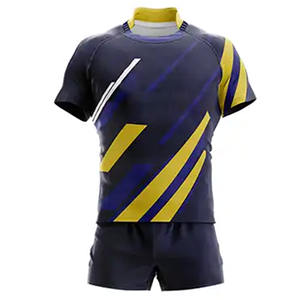 Logo personnalisé Rugby uniforme classique Polo-Style athlétique ensemble maillot taille réglable rayure imprimé col moderne sublimation - Product Image 5