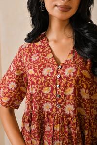 Women Cotton Block Print <b>Dress</b> Short <b>Sleeve</b> <b>Dress</b> Private Label Factory Supplier Women Apparel Supplier India OEM Production - Product Image 5