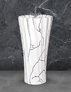 Lavabo de mano de una pieza de diseño elegante moderno, Pedestal de fregadero, artículos sanitarios de forma ovalada, grifo de un solo orificio, calidad superlativa - Product Image 1