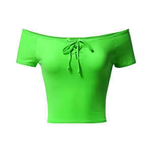 Hauts d'entraînement à manches courtes pour femmes de couleur rouge pour femmes respirants et fiables avec col large haut en coton décontracté. - Product Image 2