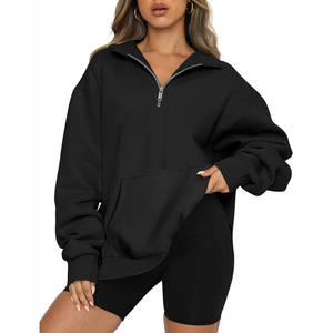 Conception de logo personnalisé Sweat-shirt à demi-fermeture éclair surdimensionné à épaules tombantes pour femmes - Product Image 1