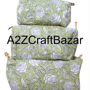 Organisateur de maquillage de voyage en coton léger et durable, écologique, à fermeture éclair, motif à franges vintage, 3 pièces - Product Image 1