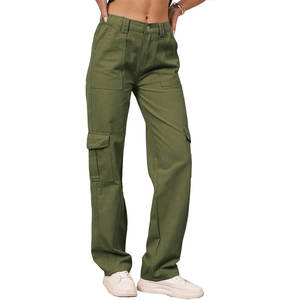 Pantalon cargo décontracté pour femme, coupe droite ample, taille haute élastique, grandes poches, style rétro, qualité supérieure, design urbain - Product Image 4