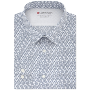 Camicia da Uomo Calvin Klein Extra Slim Fit in Popeline Blu Navy-Bianco Stampato Taglia XL con Proprietà Termoregolanti ed Elasticizzata - Product Image 1