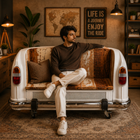 Canapé-lit rustique deux places en cuir véritable avec pieds en métal et rangement, idéal pour salon, salle de sport, parc, entrepôt – Design industriel