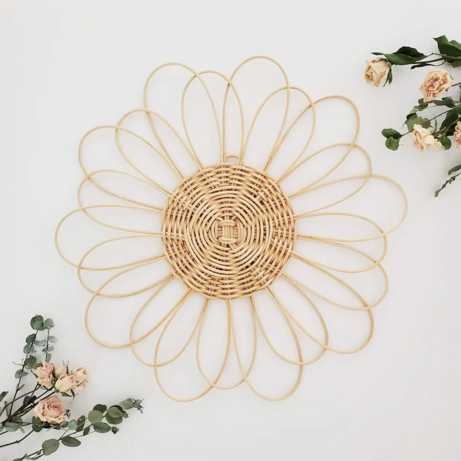 Cesta de parede decorativa de rattan, cesta de parede boho feita em vidro, decoração personalizada, tamanho e estilo privado