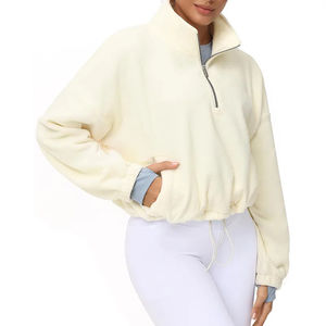 Femmes hiver culture pull sweat à manches longues polaire col montant pantalons d'entraînement survêtements unisexe survêtements 2 pièces ensemble - Product Image 1