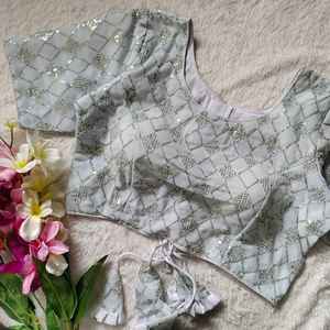 À la mode Attrayant Fantaisie Designer Outfit Vente Chaude Dernière Georgette Lourde Chemisier Avec Séquence Travail Fournisseur De L'Inde - Product Image 6