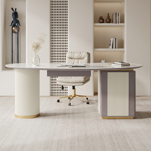 Escritorio de Computadora Moderno y Cómodo de Madera con Superficie de Vidrio Cerámico, Mesa de Estudio para el Hogar, Mesa de Escritura Multifuncional con Cajón de Almacenamiento para Oficina - Product Image 2