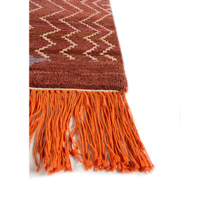 Manchaha Hand Knotted Wool & Bamboo <b>Silk</b> Rugs <b>Red</b> & Orange Patchwork Design for Home Use-Les-2003 - Product Image 3