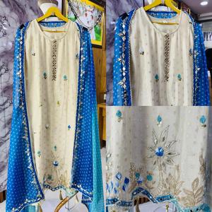 Última Colección: Kurta Formal de Fiesta para Mujer, Modelo Shimar Jequred Butty, con Bordado a Mano, Pantalón Santoon y Dupatta Teby Dhwaja. Exportación de Gujarat. - Product Image 3