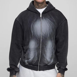 Zip Up Acid Wash With Sun Fade Nueva moda Hombres Otoño Invierno Con capucha Calle Manga larga Color sólido Con capucha Top Sudaderas con capucha - Product Image 1