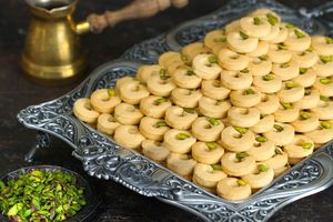 ขนมสุลต่านผสม750gm Nawashif Maamoul Barazek Ghariba ขนม halva เสิร์ฟคุกกี้ Baklava ทำกล่องชา