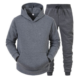 New Trendy Winter Solid Mens <b>Tracksuit</b> High Quality Cotton Two Piece Set with Drawstring Hoodie and Pant - Product Image 3