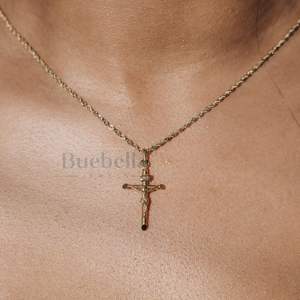 Jesús 10K chapado en oro plata esterlina 925 Cruz cristiana colgante collar de crucifijo católico para mujer - Product Image 1