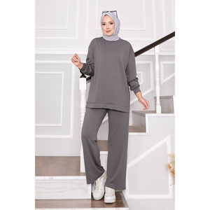 Summer Daily Wear <b>Sparkly</b> Crew Neck Two-Piece <b>Top</b> and Shorts Set XS Size Grey Short Set - Product Image 3
