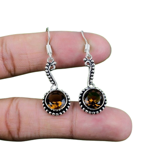 Bijoux pour femmes Boucles d'oreilles en argent style bohème Bijoux en argent sterling 925 Quartz fumé Pierres précieuses Tendance Boucles d'oreilles faites à la main Cadeau - Product Image 1