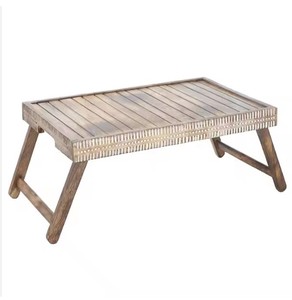 Bandeja para servir de forma ovalada de madera de acacia maciza con acabado de madera Natural de excelente calidad con asas de Metal para servir y usar en decoración - Product Image 6