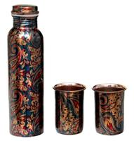 Botella de agua de cobre puro con gafas martilladas a mano, para el hogar, oficina, escuela, entrenamiento, gimnasio, correr, yoga, 1 litro
