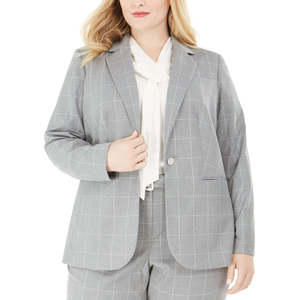 Blazer da Donna Calvin Klein Taglie Forti con Bottone Singolo Stampa Tartan Grigio-24W - Product Image 1