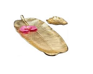 Hot Selling Gold-Finished Metal Aluminium <b>Leaf</b> Serving Tray Ornamental Hotel Tableware & Food Server for Hotels & Restaurants - Product Image 4
