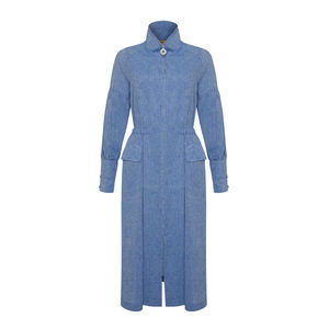 Blue <b>Denim</b> <b>Coat</b> with Drawstring Detail - Product Image 1