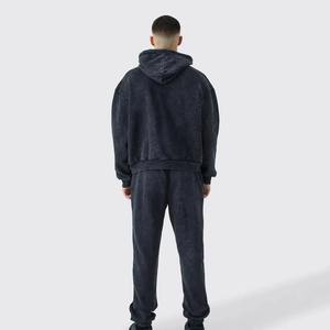 Chándal de diseño personalizado OEM para hombre, conjunto de pantalones de chándal y Sudadera con capucha de gran tamaño lavado ácido, ropa de moda Vintage de alta calidad - Product Image 2