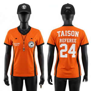 Premium 180 GSM Polyester Soccer Referee Jersey Pink Black Panel Design Breathable Custom Logo - Product Image 2