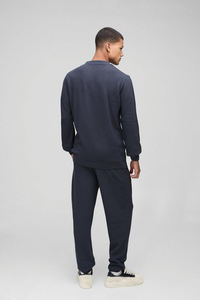 Mens Dark Navy Blue Textured Knit Crewneck <b>Sweater</b> and Matching Jogger Pants Tracksuit OEM ODM Wholesale Apparel - Product Image 2