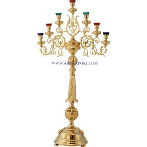 Grande vaisselle de table en métal poli doré de qualité exclusive Candélabre Merveilleux Design Bougeoir de table classique à 5 bras - Product Image 5