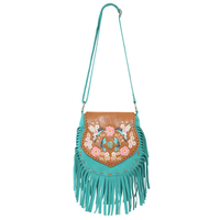 Colibri, libellule et fleur véritable outillés à la main et peints à la main entourant une pierre turquoise